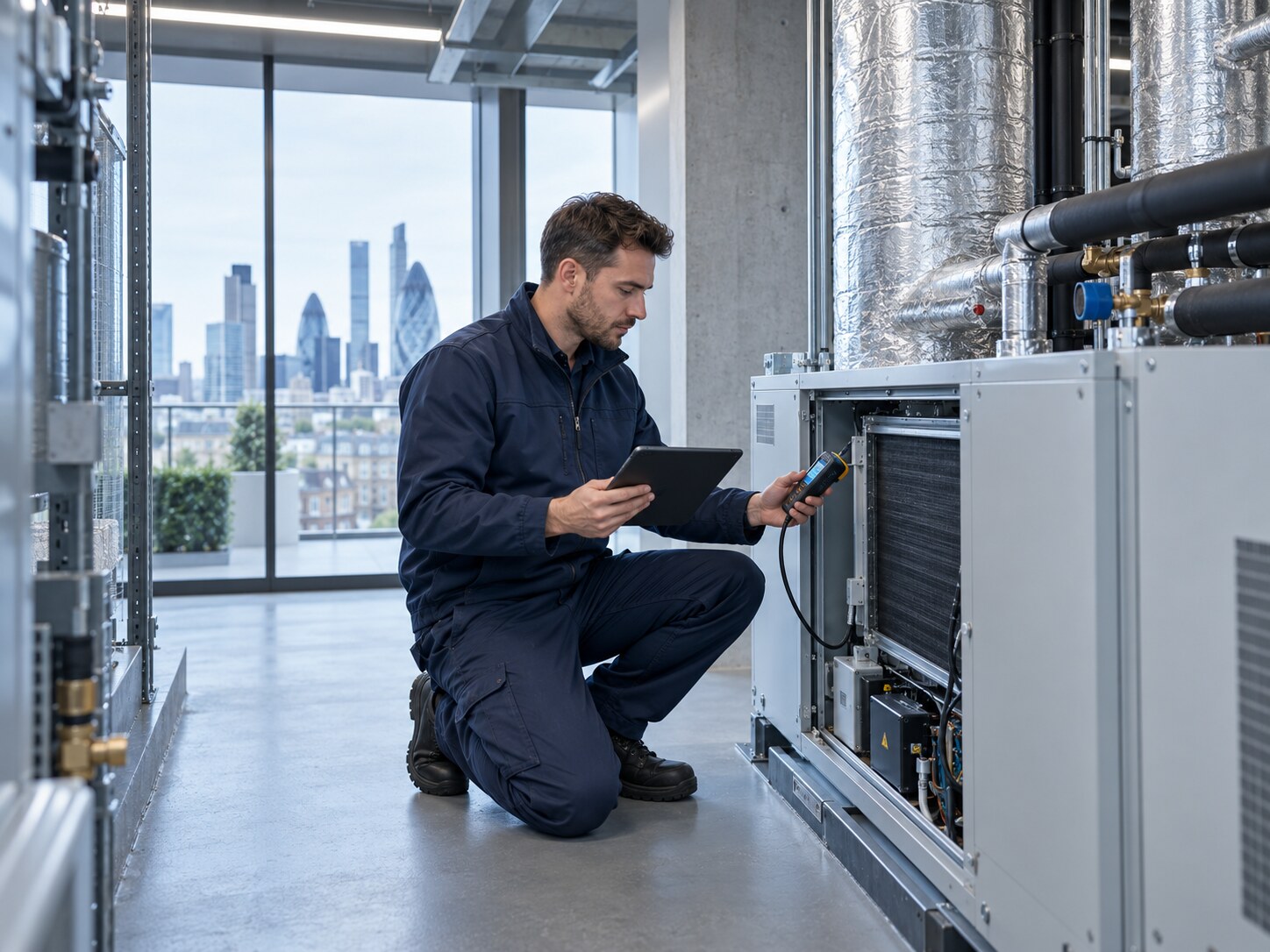 MaintNation engineer inspecting a building ventilation system